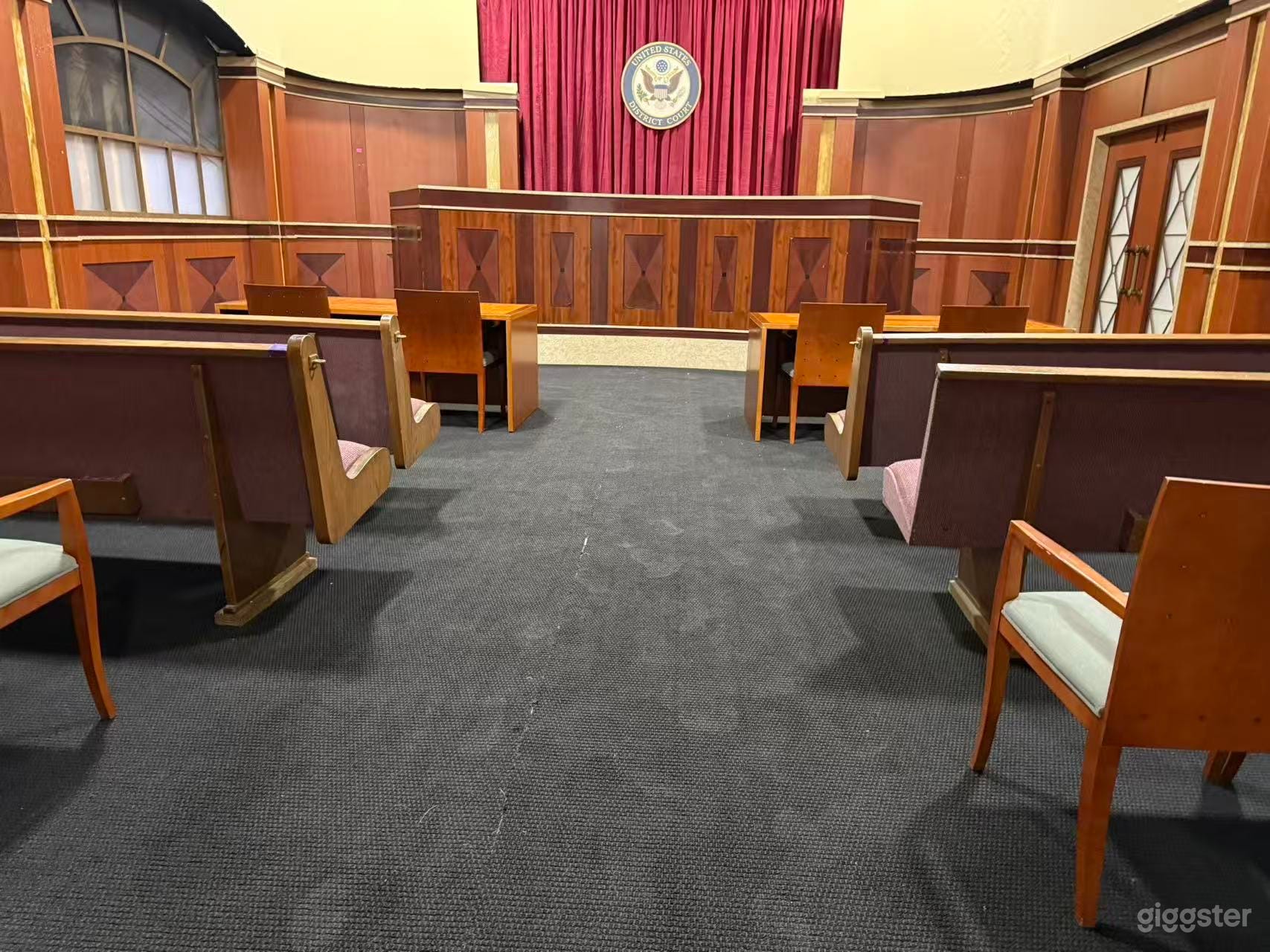 The Courthouse - judge's bench, witness stand, wood paneling