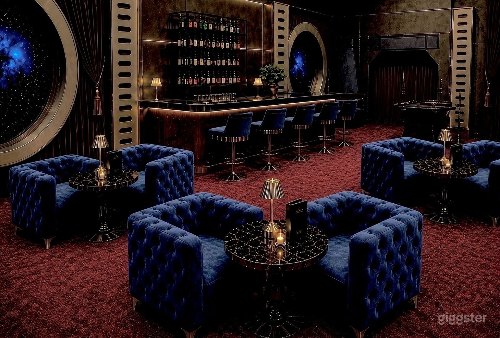 VIP Lounge & Nightclub - plush velvet seating, upscale cocktail bar, red-carpet glamour